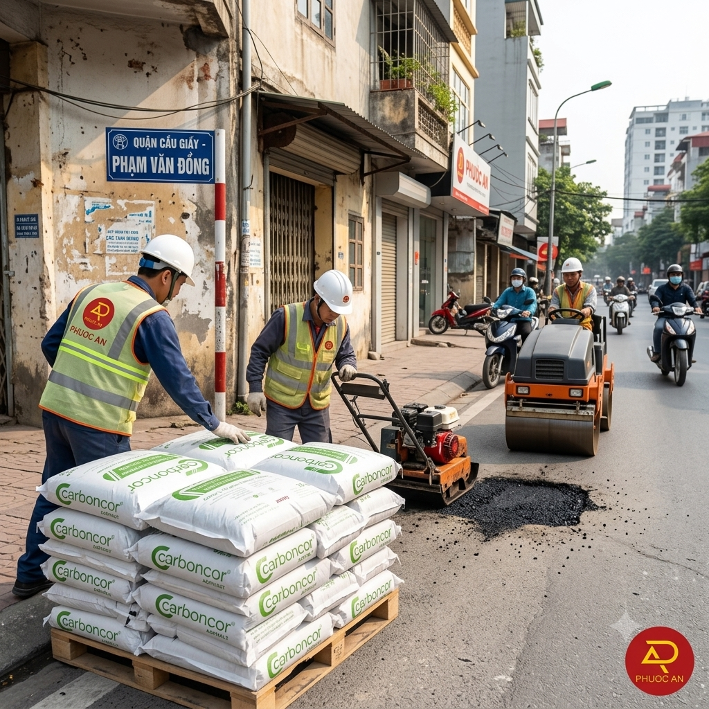 Bê tông nhựa nguội tại Cầu Giấy dặm vá đường ngõ