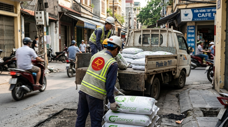 Bán nhựa đường đóng bao tại Đống Đa tập kết tại công trình ngõ hẹp