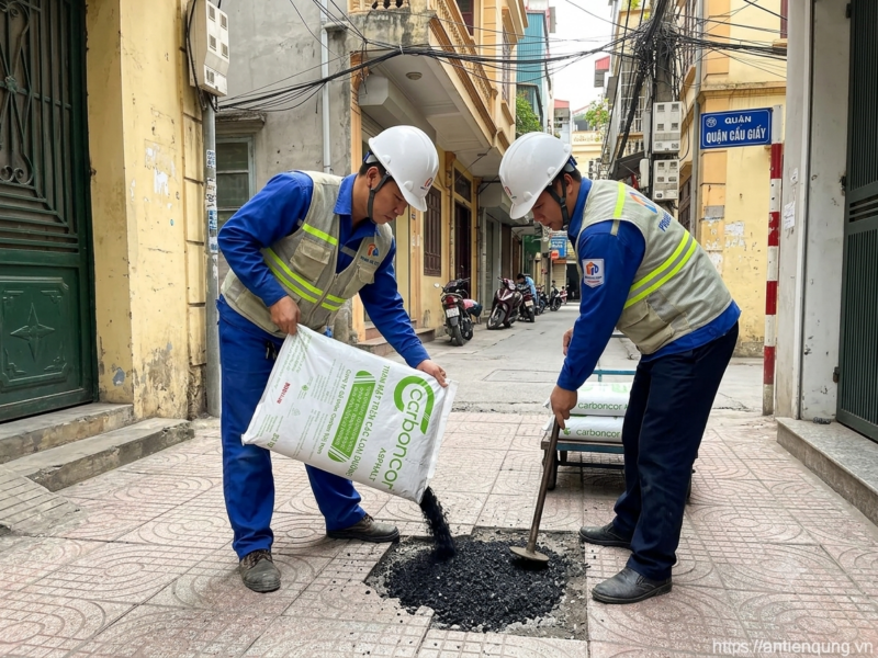 Bê tông nhựa nguội tại Cầu Giấy dặm vá đường ngõ