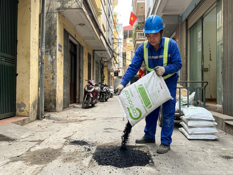 Bê tông nhựa đường trộn sẵn tại Cầu Giấy thi công ngõ hẹp