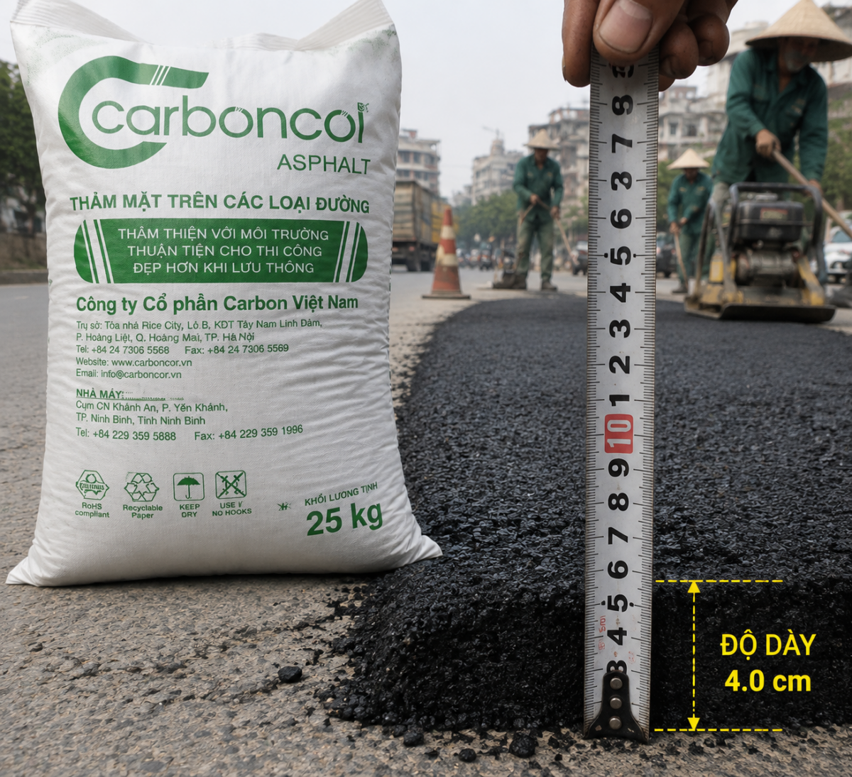 Định mức sử dụng bê tông nhựa nguội đóng bao thi công sửa chữa đường.