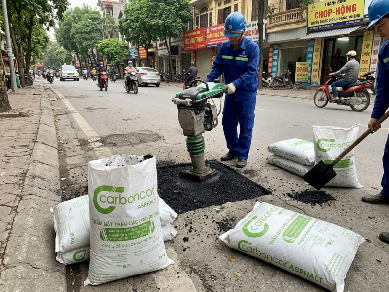 nhựa đường nguội bê tông asphalt tại Hà Nội thi công vá ổ gà
