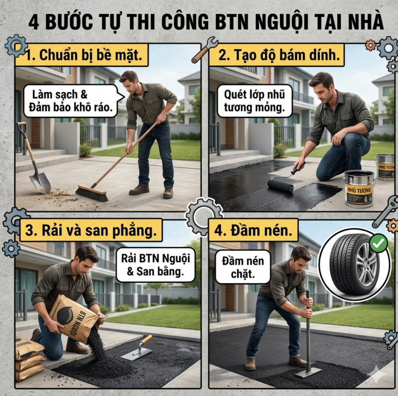 Quy trình rải nhựa đường bán lẻ đóng bao Hà Nội