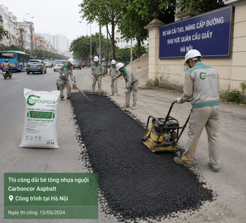 Thi công vá đường bằng bê tông nhựa nguội Carboncor Asphalt Hà Nội