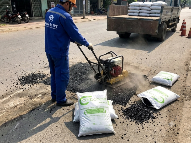 thi công nhựa đường nguội bê tông đóng bao tại Hà Nội trên đường phố