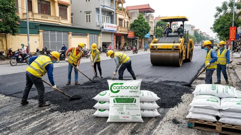 Thi công bê tông nhựa đường trộn sẵn Long Biên tại công trường