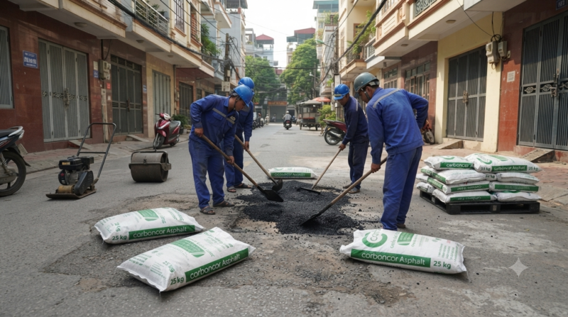 Bê tông nhựa đường trộn sẵn tại Hai Bà Trưng thi công dặm vá