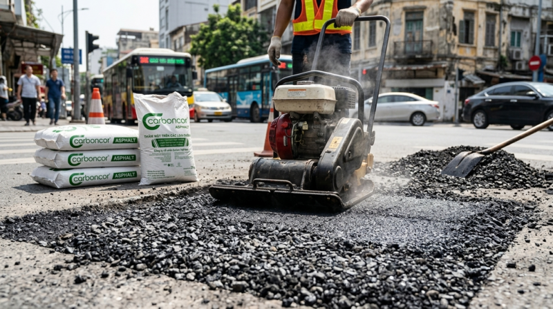 Lu lèn hoàn thiện mặt đường bê tông nhựa đường trộn sẵn