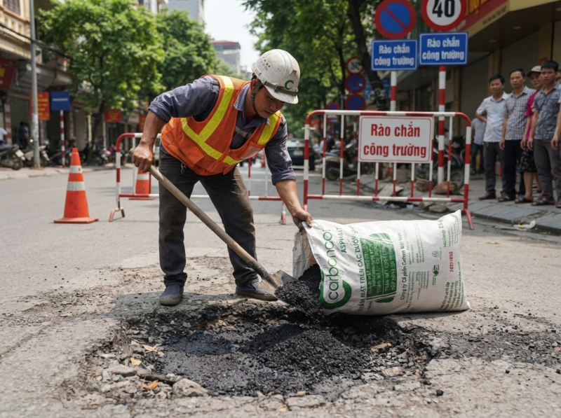 Thi công bê tông nhựa nguội tại Đống Đa sửa chữa mặt đường