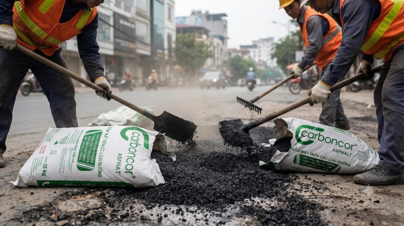 Thi công bê tông nhựa nguội Hoàng Mai vá ổ gà