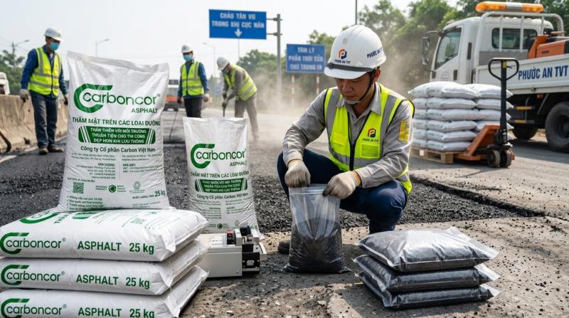 Cách bảo quản bê tông nhựa nguội thừa đóng bao kín vạt mặt đường