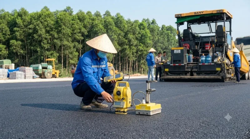 Kiểm tra độ chặt mặt đường nhựa sau thi công