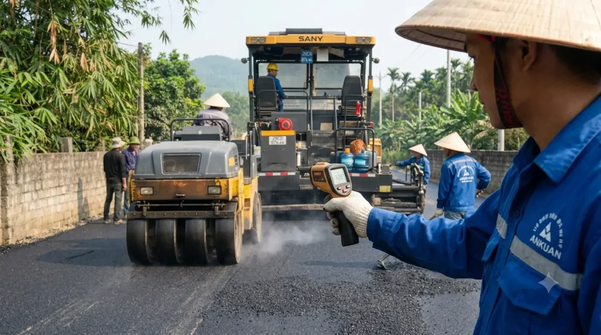 Kiểm tra nhiệt độ bê tông nhựa nóng trong quy trình lu lèn bê tông nhựa nóng đạt chuẩn