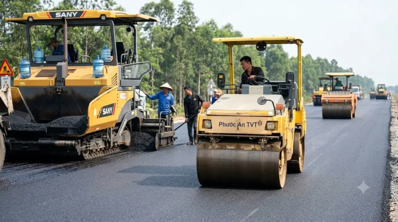 Lu lèn thi công trải thảm bê tông nhựa nóng đạt độ chặt K95