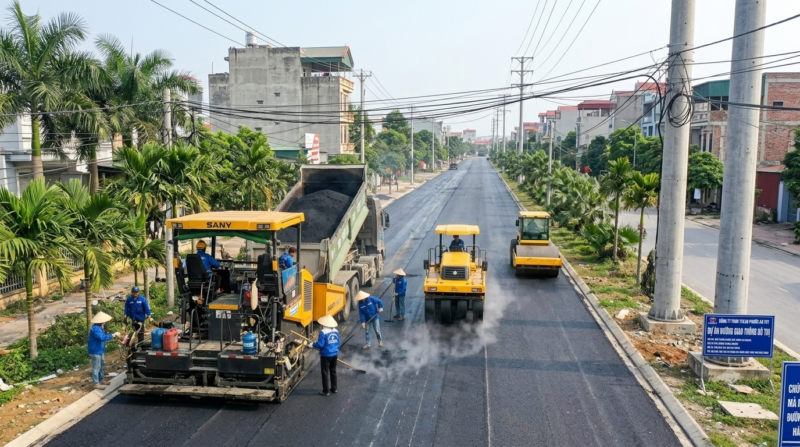 Thi công rải bê tông nhựa nóng Hà Nội bằng máy chuyên dụng