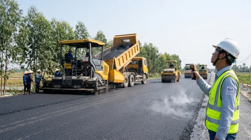 Thi công thảm bê tông nhựa nóng Vĩnh Phúc cho tuyến đường đô thị