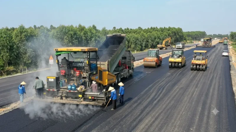 Thi công trải thảm bê tông nhựa nóng bằng máy rải hiện đại đạt chuẩn K95