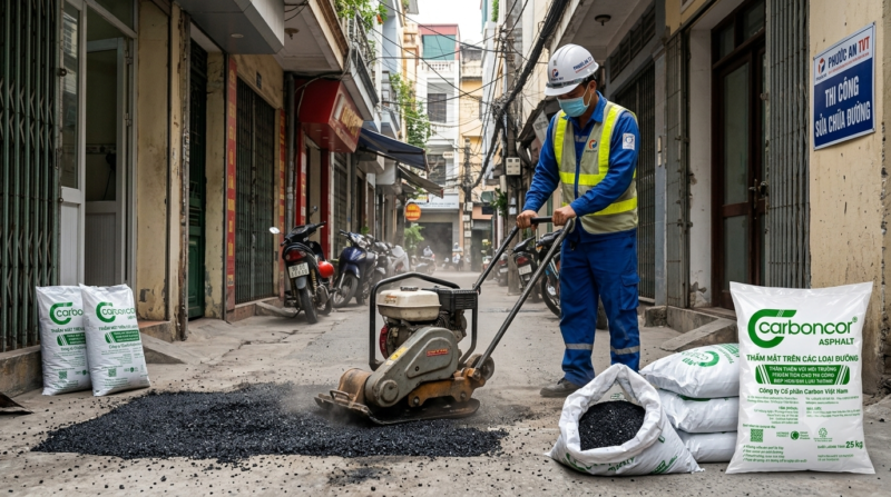 Vật liệu làm đường không cần lu nặng thi công trong hẻm nhỏ